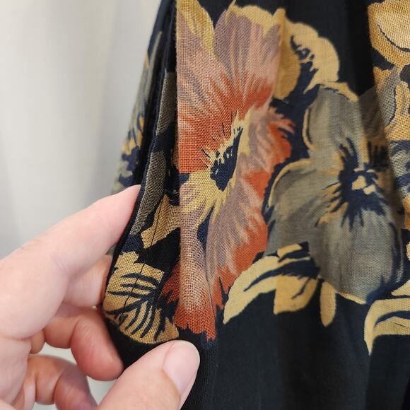 VTG Floral Semi Sheer Linen Triple Tie Sleeve Witchy Cottagecore Coquette Small - Picture 8 of 10